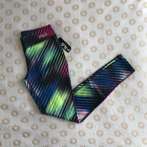 Fila Girls' Black Leggings with Neon Rainbow Stripe Accents